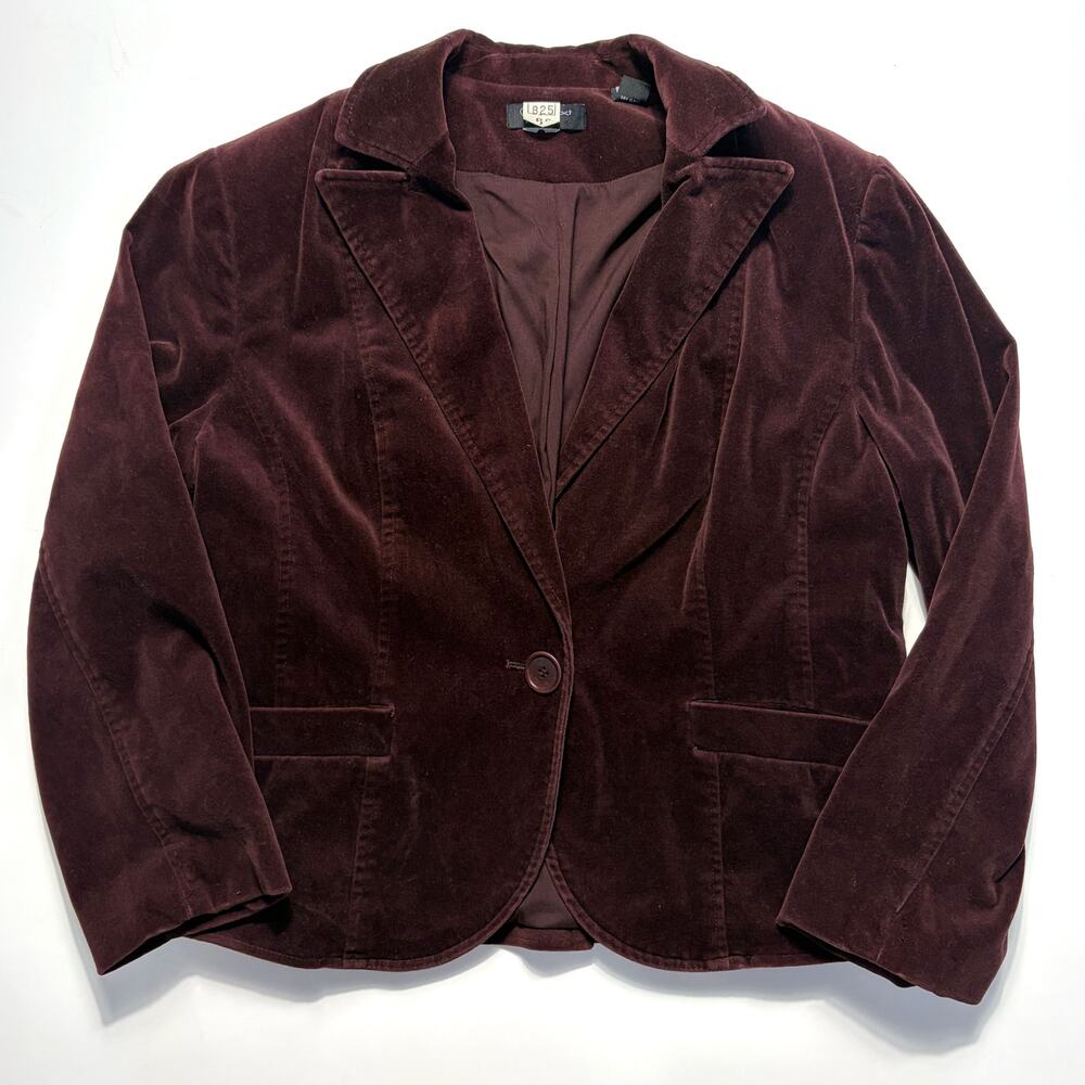Vintage Y2K Context Brown Velvet Short Blazer Jacket Shoulder Pads Size 14P